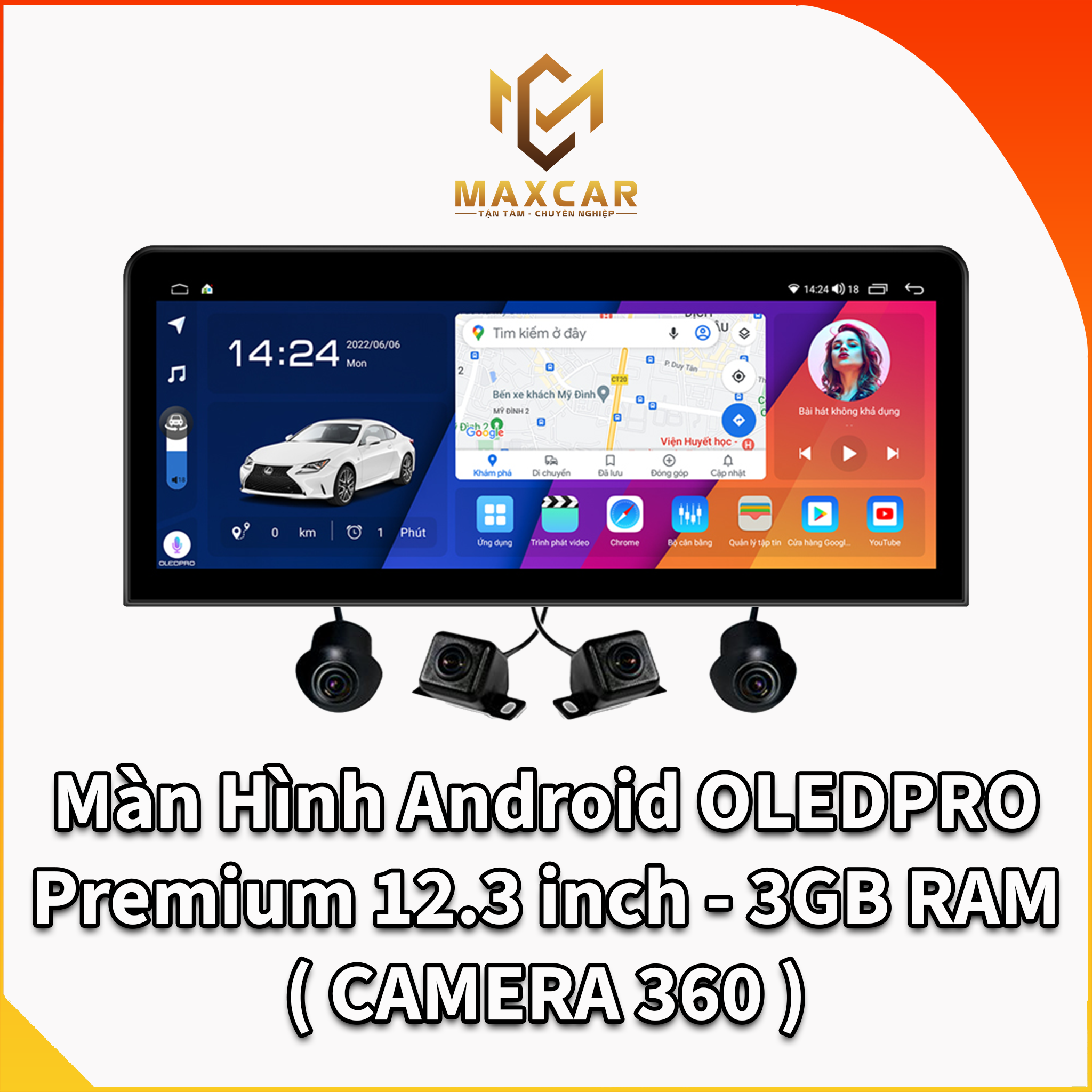 Màn Hình Android Premium 12.3 inch - 3GB RAM tích hợp camera 360